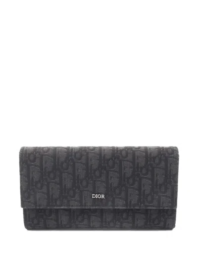 Pre-owned Dior 2010s Oblique-jacquard Long Flap Wallet In Black