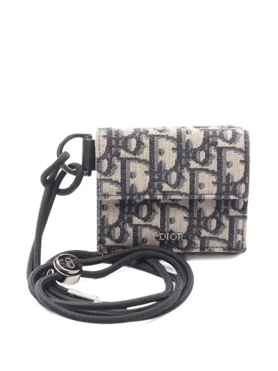 Pre-owned Dior 2010s Oblique-jacquard Trifold Wallet In Neutral