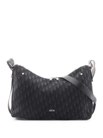 Pre-owned Dior 2010s Oblique-jacquard Zipped Shoulder Bag In Black
