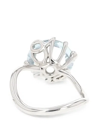Pre-owned Dior 2010s Oui Aquamarine And Diamond Ring In Silver
