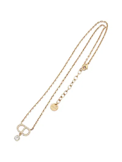 Pre-owned Dior 2010s Petit Cd Rhinestone Necklace In Gold