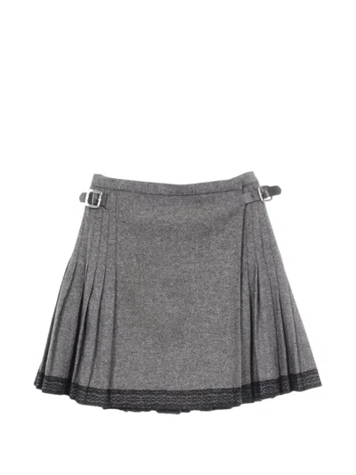 Pre-owned Dior 2010s Pleated Lace-trim Skirt In Gray