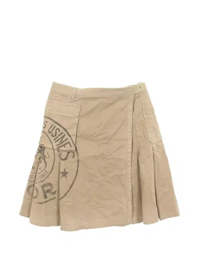 Pre-owned Dior 2010s Pleated Wrap Mini Skirt In Neutrals