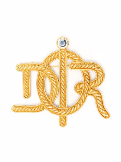 Pre-owned Dior 2010s  Interlocking Logo Brooch In Gold