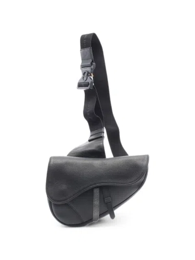 Pre-owned Dior 2010s Saddle Leather Belt Bag In Black