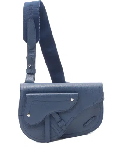 Pre-owned Dior 2010s Saddle Leather Shoulder Bag In Blue