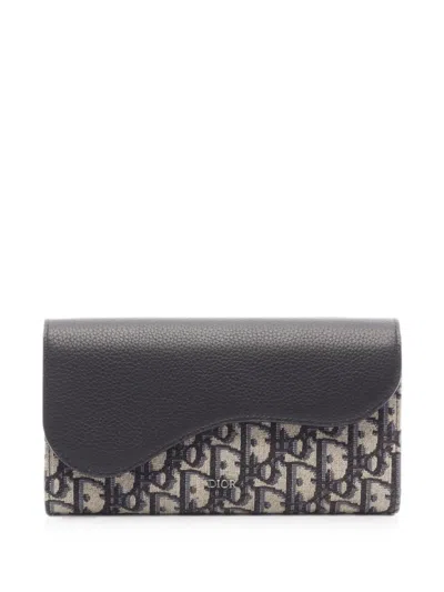 Pre-owned Dior 2010s Saddle Monogram-pattern Wallet In Blue
