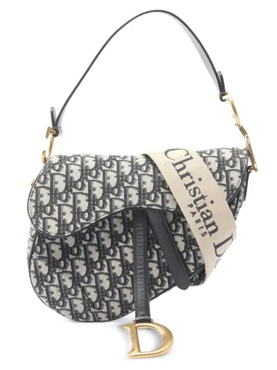 Pre-owned Dior 2010s Saddle Oblique Jacquard Shoulder Bag In Blue