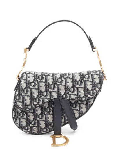 Pre-owned Dior 2010s Saddle Oblique Monogram Mini Tote Bag In Blue