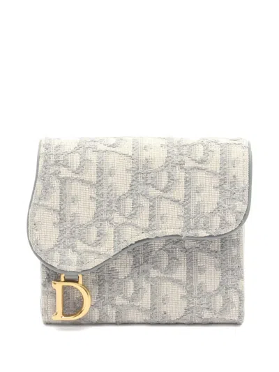 Pre-owned Dior 2010s Saddle Oblique Tri‑fold Wallet In Gray