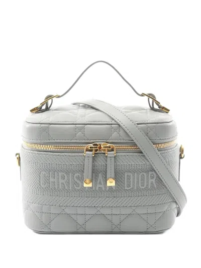 Pre-owned Dior 2010s Small Cannage-quilting Vanity Bag In Gray