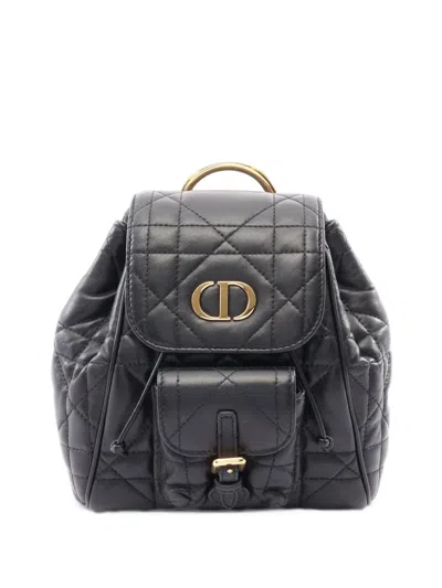 Pre-owned Dior 2010s Small Caro Macro Cannage Backpack In Black