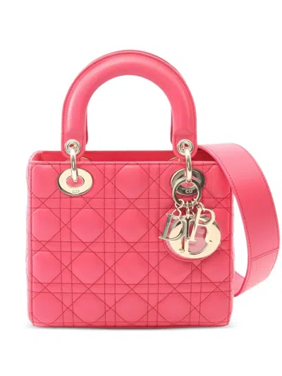Pre-owned Dior 2010s Small Lady  Two-way Cannage Leather Handbag In Pink
