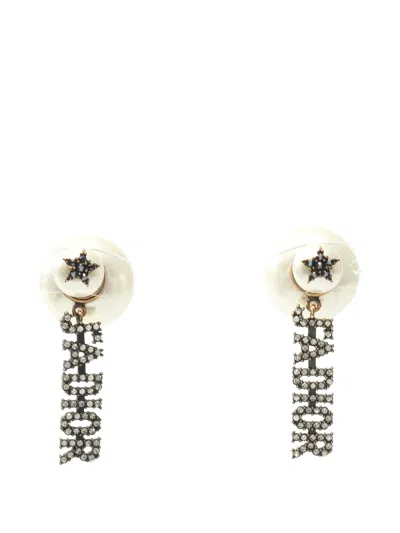 Pre-owned Dior 2010s Star-detail Rhinestone Earrings In Gold