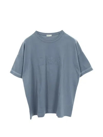 Pre-owned Dior 2010s × Stone Island Logo-embroidery Cotton T-shirt In Blue