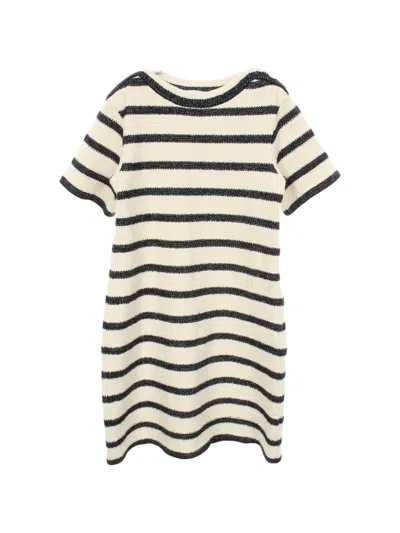 Pre-owned Dior 2010s Striped Short-sleeved Mini Dress In White