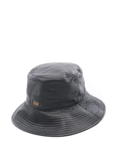 Pre-owned Dior 2010s Teddy-d Logo-detail Leather Bucket Hat In Black
