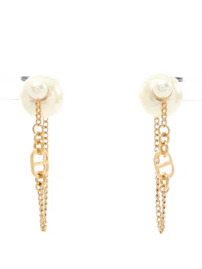 Pre-owned Dior 2010s Tribal Chain Earrings In Gold