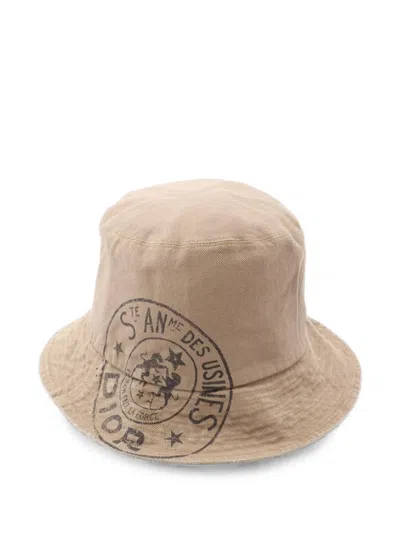Pre-owned Dior 2010s Union Logo Bucket Hat In Neutrals