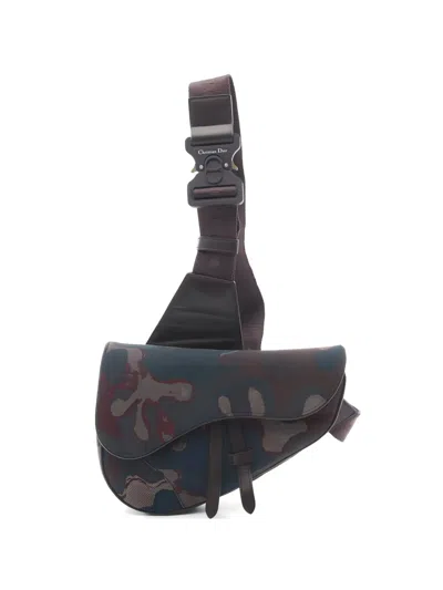 Pre-owned Dior 2010s X Peter Doig Camouflage Saddle Leather Bag In Green