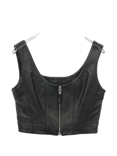 Pre-owned Dior 2010s Zip-up Leather Top In Black