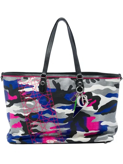 Pre-owned Dior 2011 Anselm Reyle Large Canvas Camouflage Tote Satchel In Multicolour