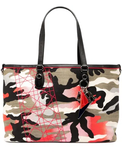 Pre-owned Dior 2011 Anselm Reyle Medium Canvas Camouflage Tote Bag In Gray