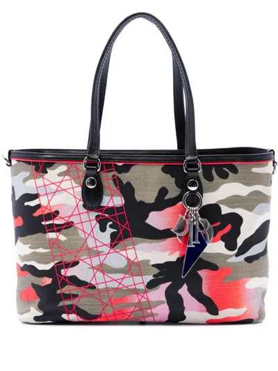 Pre-owned Dior 2011 Anselm Reyle Medium Canvas Camouflage Tote Bag In Gray