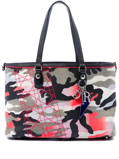 Pre-owned Dior 2011 Anselm Reyle Medium Canvas Camouflage Tote Bag In Gray