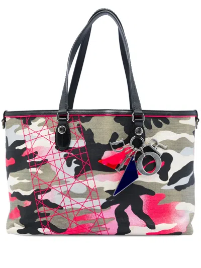Pre-owned Dior 2011 Anselm Reyle Medium Canvas Camouflage Tote Bag In Grey