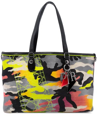 Pre-owned Dior 2011 Anselm Reyle Medium Canvas Camouflage Tote Bag In Yellow