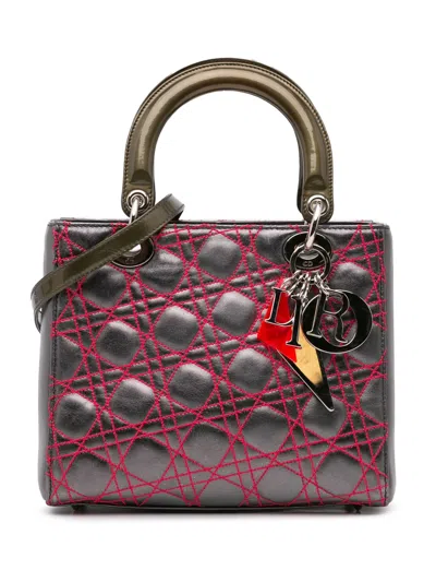 Pre-owned Dior 2011 Anselm Reyle Medium Metallic Lambskin Cannage Lady  Satchel In 灰色