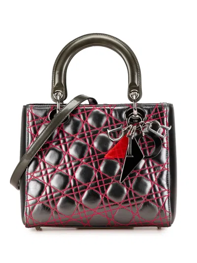 Pre-owned Dior 2011 Anselm Reyle Medium Metallic Lambskin Cannage Lady  Satchel In Gray
