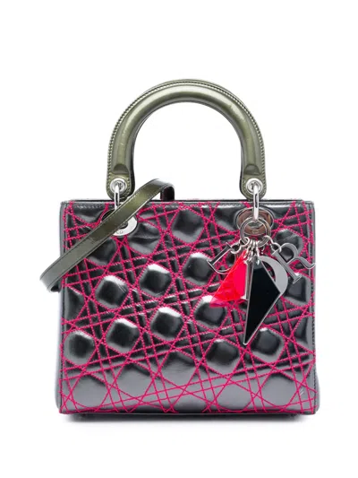 Pre-owned Dior 2011 Anselm Reyle Medium Metallic Lambskin Cannage Lady  Satchel In Grey