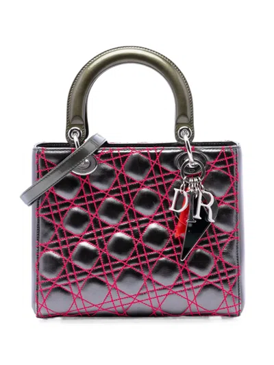 Pre-owned Dior 2011 Anselm Reyle Medium Metallic Lambskin Cannage Lady  Satchel In Grey