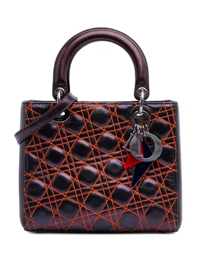 Pre-owned Dior 2011 Anselm Reyle Medium Metallic Lambskin Cannage Lady  Satchel In Purple