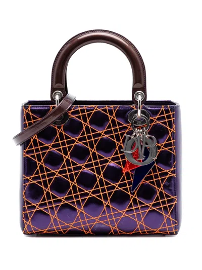 Pre-owned Dior 2011 Anselm Reyle Medium Metallic Lambskin Cannage Lady  Satchel In Purple