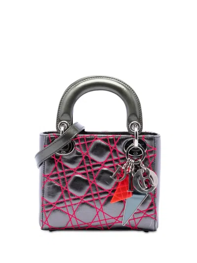Pre-owned Dior 2011 Anselm Reyle Mini Metallic Lambskin Cannage Lady  Satchel In Grey