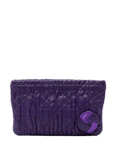 Pre-owned Dior 2011 Calfskin Cannage Rose Clutch Bag In Purple