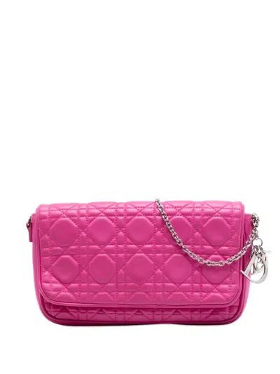 Pre-owned Dior 2011 Lambskin Cannage Chain Pochette Crossbody Bag In Pink