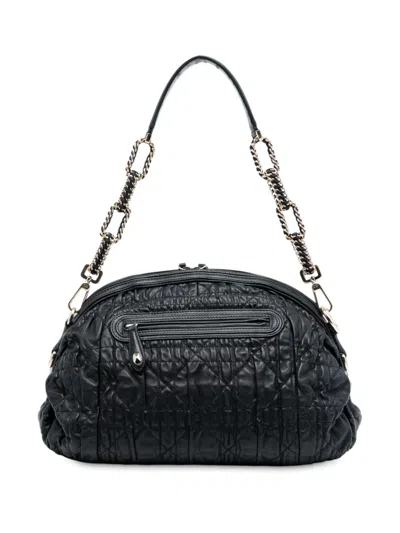 Pre-owned Dior 2011 Lambskin Cannage Gaufre Delices Shoulder Bag In Black