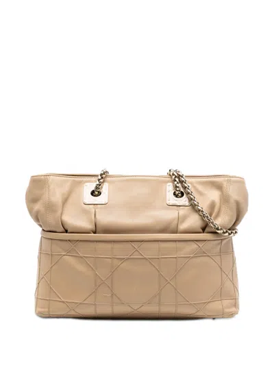 Pre-owned Dior 2011 Lambskin Cannage Granville Chain Tote Bag In Brown
