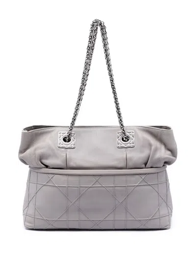 Pre-owned Dior 2011 Lambskin Cannage Granville Chain Tote Bag In Gray