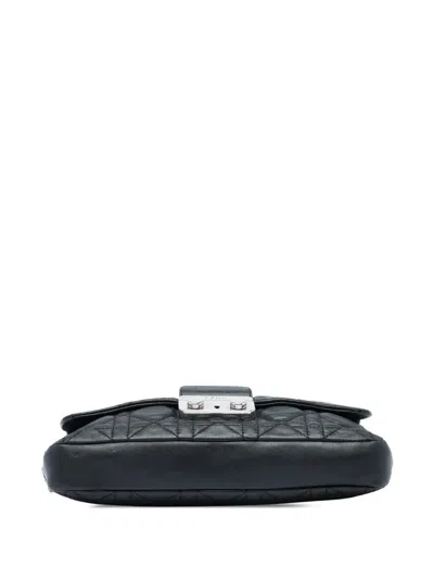 Pre-owned Dior 2011 Lambskin Cannage New Lock Pouch Crossbody Bag In Black
