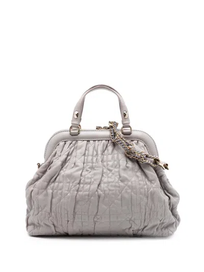 Pre-owned Dior 2011 Lambskin Gaufre Cannage Delices Frame Satchel In Gray