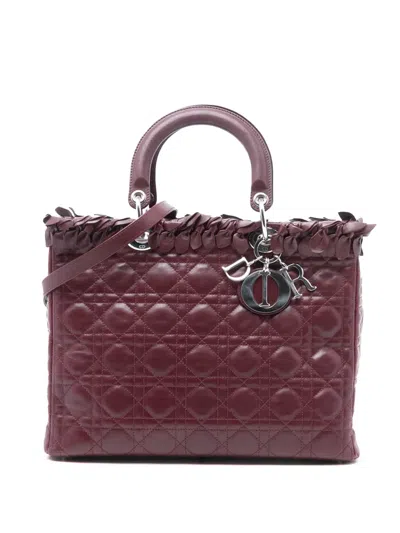 Pre-owned Dior 2011 Large Lambskin Cannage Bow Lady  Satchel In Red