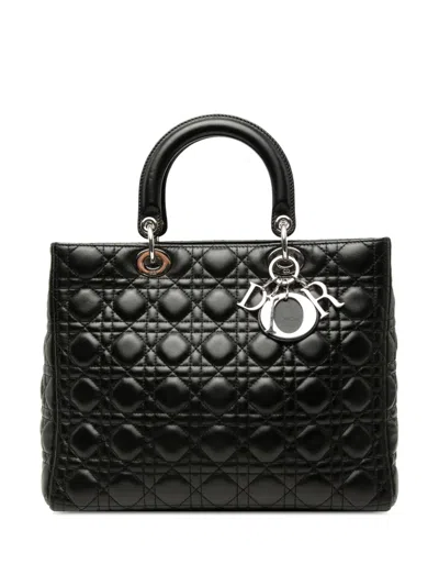 Pre-owned Dior 2011 Large Lambskin Cannage Lady  Satchel In Black