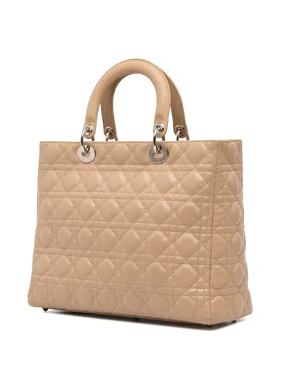 Pre-owned Dior 2011 Large Lambskin Cannage Lady  Satchel In Brown