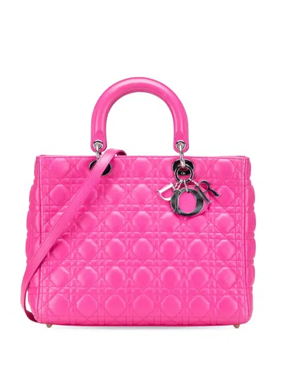 Pre-owned Dior 2011 Large Lambskin Cannage Lady  Satchel In Pink