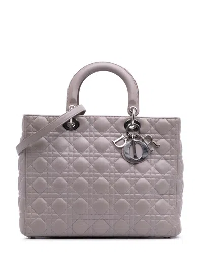 Pre-owned Dior 2011 Large Lambskin Cannage Lady  Satchel In Purple